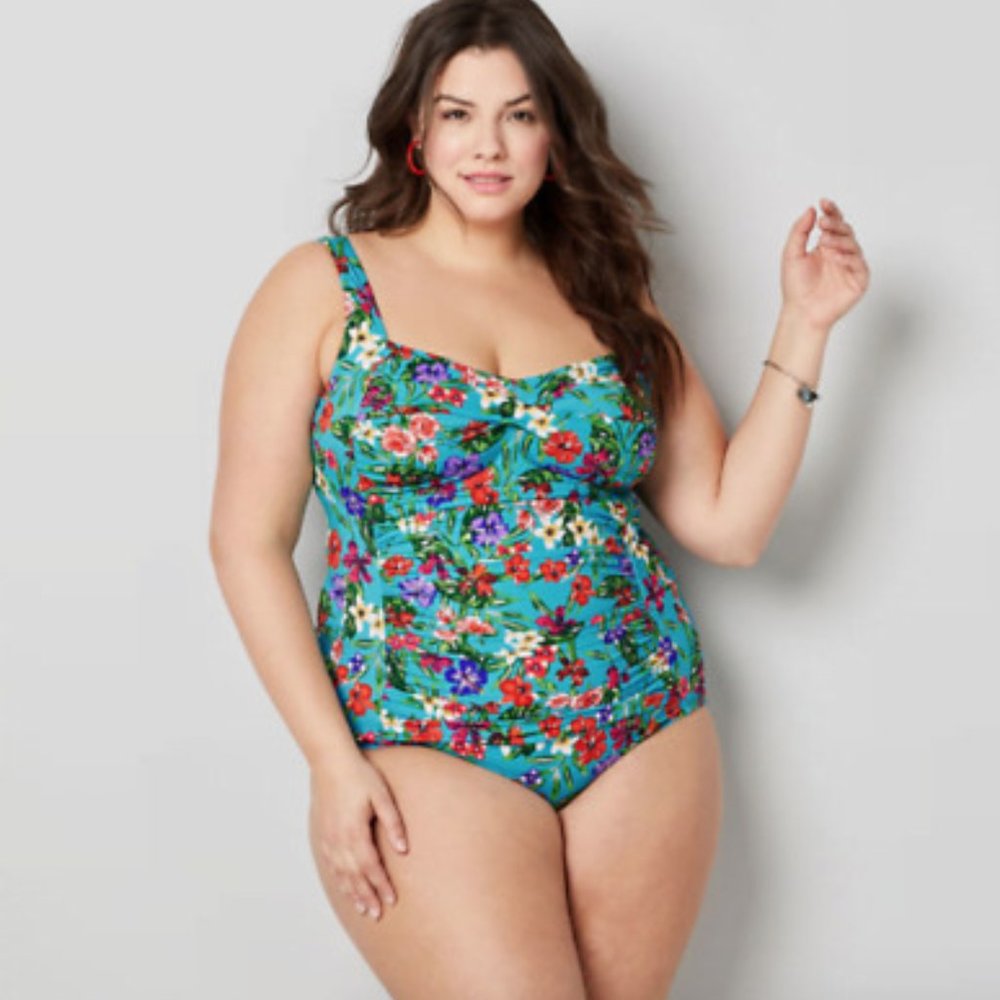 Avenue Twist Front Maillot Floral Blue Swimsuit